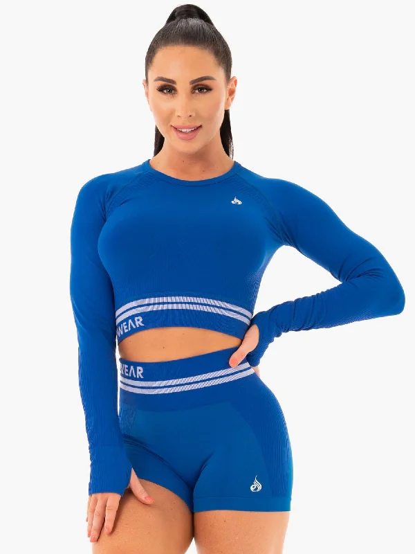 Women's Clothing For Work Holiday Attire Sale Freestyle Seamless Long Sleeve Crop - Blue