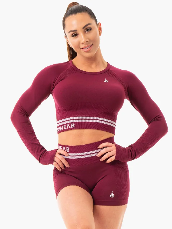 Women's Night-Out Clothes Urban Style Promotions Freestyle Seamless Long Sleeve Crop - Burgundy