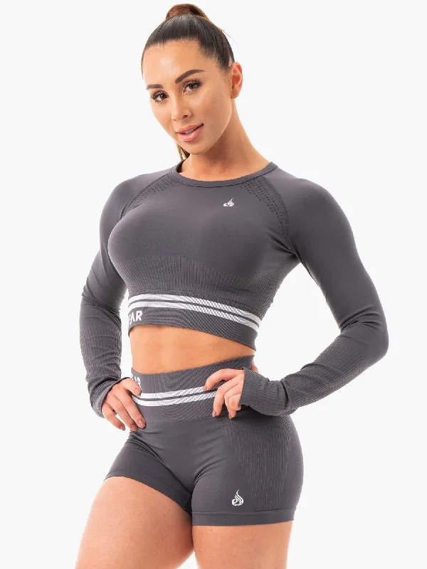 Women's Classic Outfit Absurdly Cheap Sale Freestyle Seamless Long Sleeve Crop - Charcoal