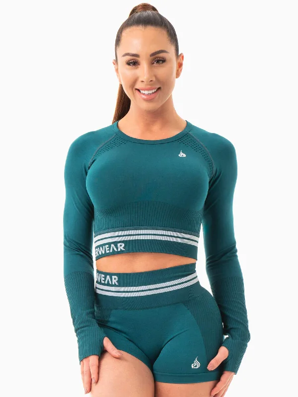 Women's Outfit For The Office Discover Now Freestyle Seamless Long Sleeve Crop - Emerald Green