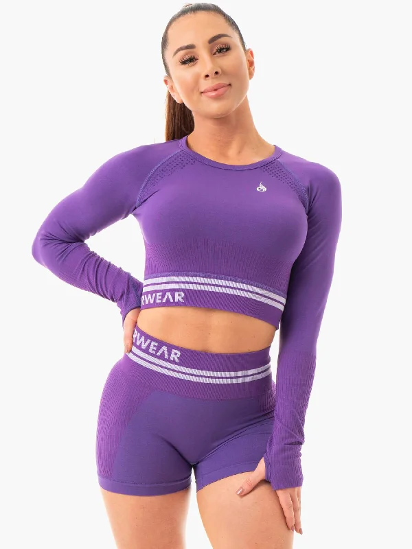 Timeless Women's Clothes Premium Style Offers Freestyle Seamless Long Sleeve Crop - Purple