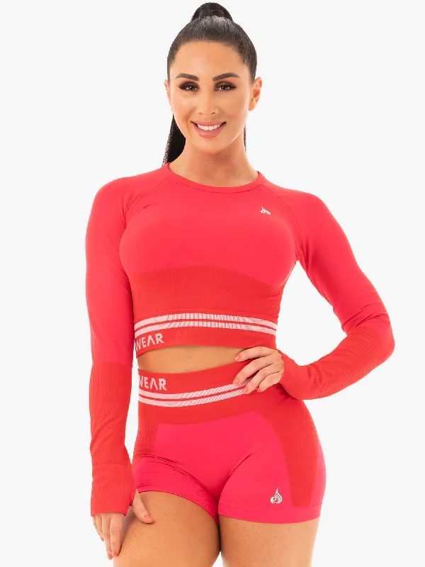 Casual Outfit For Women Clearance Sale, All Cheap Freestyle Seamless Long Sleeve Crop - Red