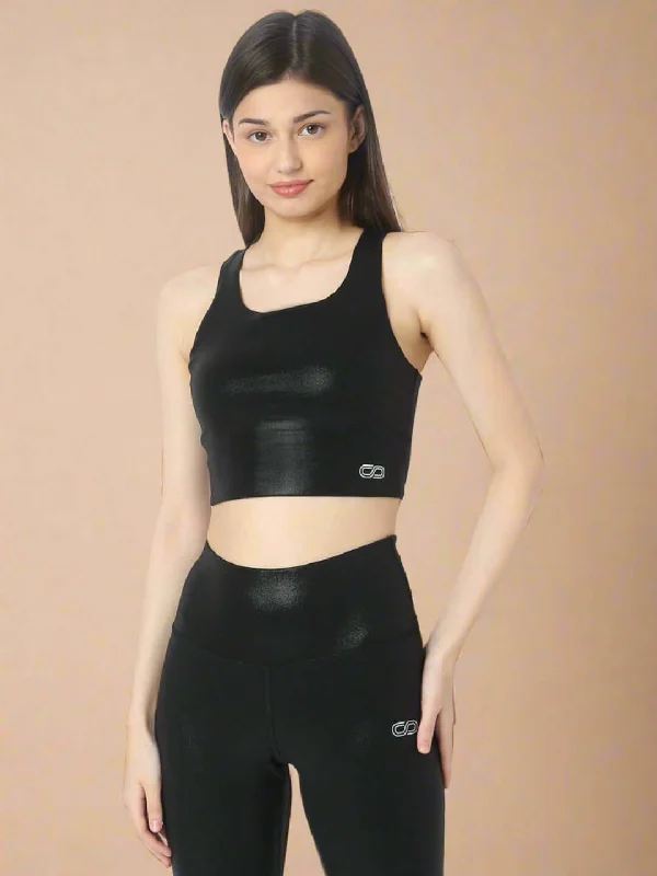 Women's Seasonal Apparel Chic Style, Always In Vogue High Impact Gloss Action Bra With Clasp Shiny Black Women's Seasonal Apparel Chic Style, Always In Vogue High Impact Gloss Action Bra With Clasp Shiny Black