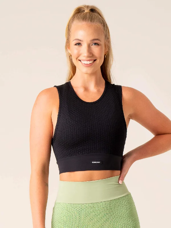 Elegant Clothing For Women Premium Style Honeycomb Seamless Tank - Black