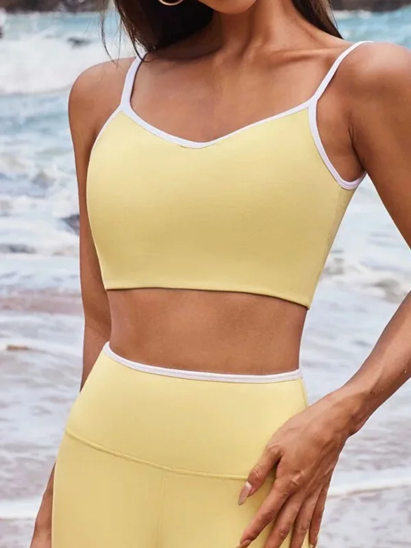 Women's Apparel And Garments Chic And Trendy Lemon Yellow Contrast Sports Bra - Light Support