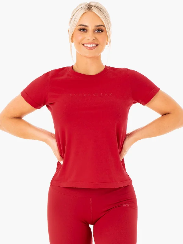 Women's Chic Apparel Timeless Elegance Redefined Motion T-Shirt - Red