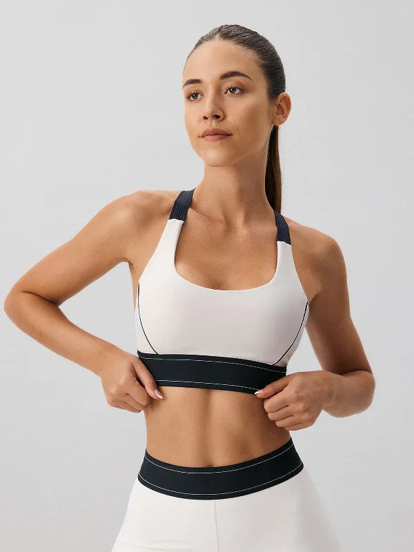 Women's Clothing For Casual Outings Statement Fashion Offers Off White Contrast X Cross Sports Bra - Light Support Women's Clothing For Casual Outings Statement Fashion Offers Off White Contrast X Cross Sports Bra - Light Support