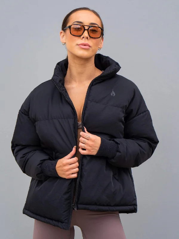 Women's Outerwear Attire On-Trend Fashion Offers Pace Puffer Jacket - Black