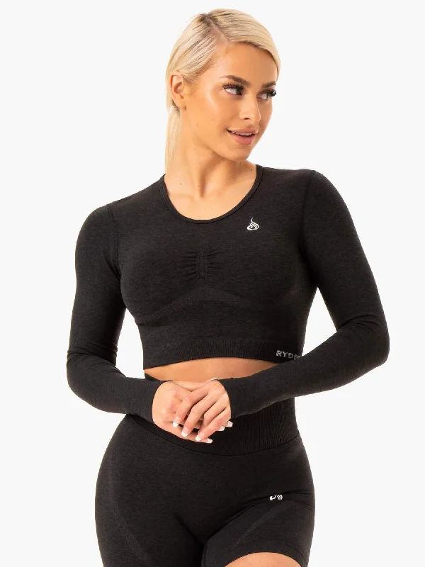 Women's Comfortable Garments Insane Discount Onslaught Sculpt Seamless Long Sleeve Top - Black Marl