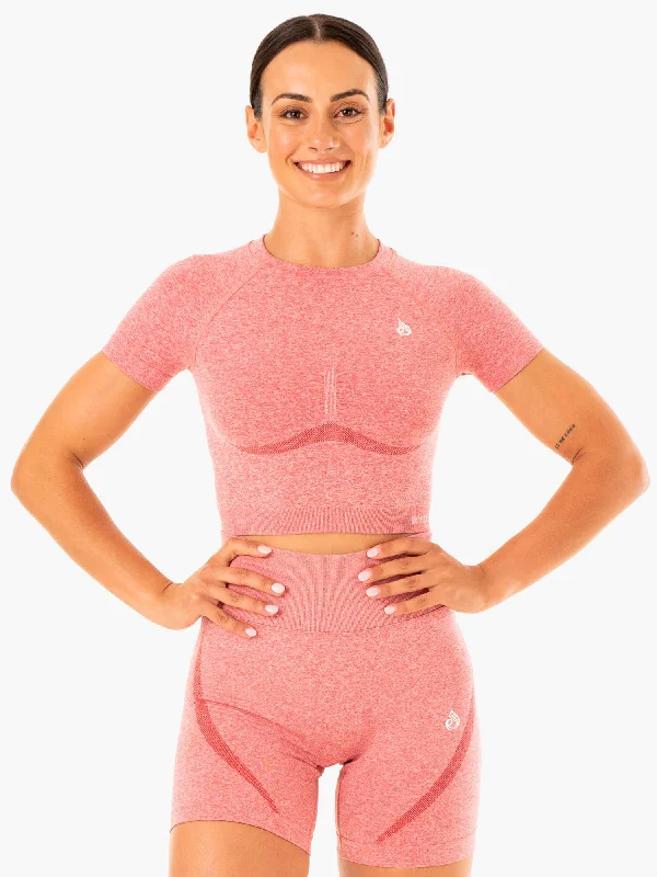Vintage-Inspired Women's Clothes Chic Styles Sculpt Seamless T-Shirt - Pink Marl