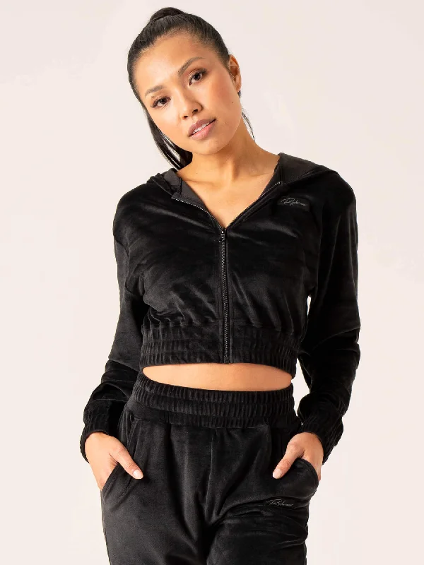 Women's Fashion-Forward Apparel Snag Fabulous Fashion Bargains Velour Track Jacket - Black Women's Fashion-Forward Apparel Snag Fabulous Fashion Bargains Velour Track Jacket - Black