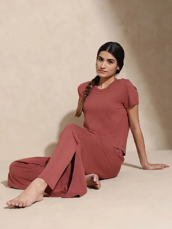 Vintage-Inspired Women's Apparel Absurdly Cheap Sale Zen Tee & Lounge Pants with Slit Marsala Vintage-Inspired Women's Apparel Absurdly Cheap Sale Zen Tee & Lounge Pants with Slit Marsala