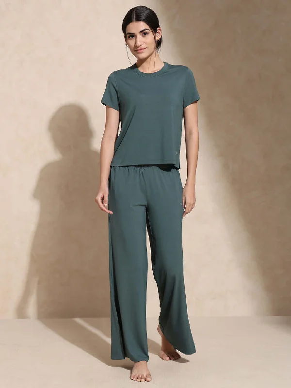 Women's Evening Clothing Stylish Savings Zen Tee & Lounge Pants with Slit Pine Green Women's Evening Clothing Stylish Savings Zen Tee & Lounge Pants with Slit Pine Green