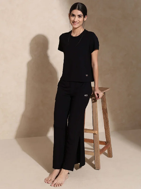 Women's Fashionable Attire For Work Discover Promotions Zen Tee & Lounge Pants with Slit Black