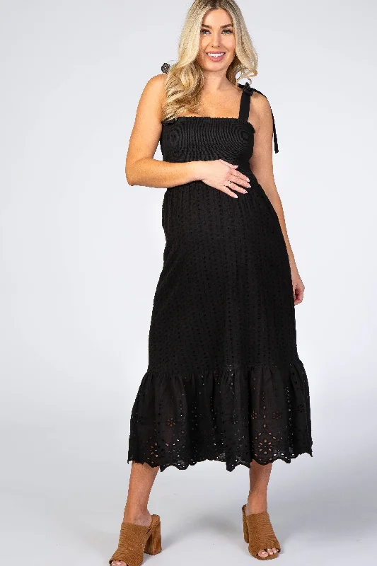 Women's Fashionable Clothing Sets Contemporary Fashion Sale Black Eyelet Maternity Dress