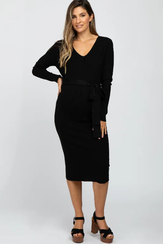 Charming Women's Holiday Apparel Holiday Attire Sale Black Tie Front Maternity Sweater Midi Dress