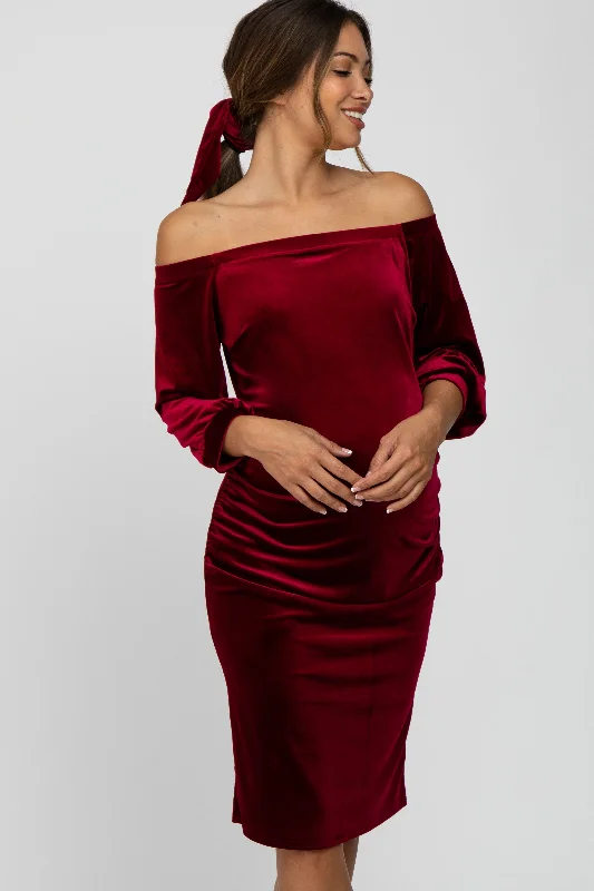 Stylish Women's Clothing Contemporary Casual Deals Burgundy Velvet Off Shoulder Fitted Maternity Dress Stylish Women's Clothing Contemporary Casual Deals Burgundy Velvet Off Shoulder Fitted Maternity Dress