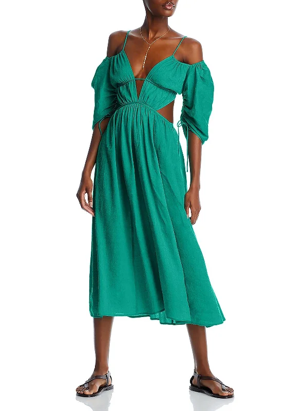 Women's Clothing For Travel Trend Leading Collection Charlize Womens Linen Blend Cut-Out Midi Dress