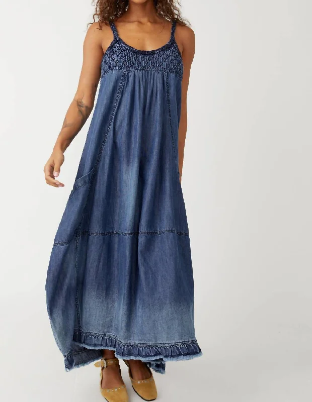 Women's Fashionable Attire For Work Romantic Fashion Discounts Clear Skies Maxi Dress In Denim Women's Fashionable Attire For Work Romantic Fashion Discounts Clear Skies Maxi Dress In Denim