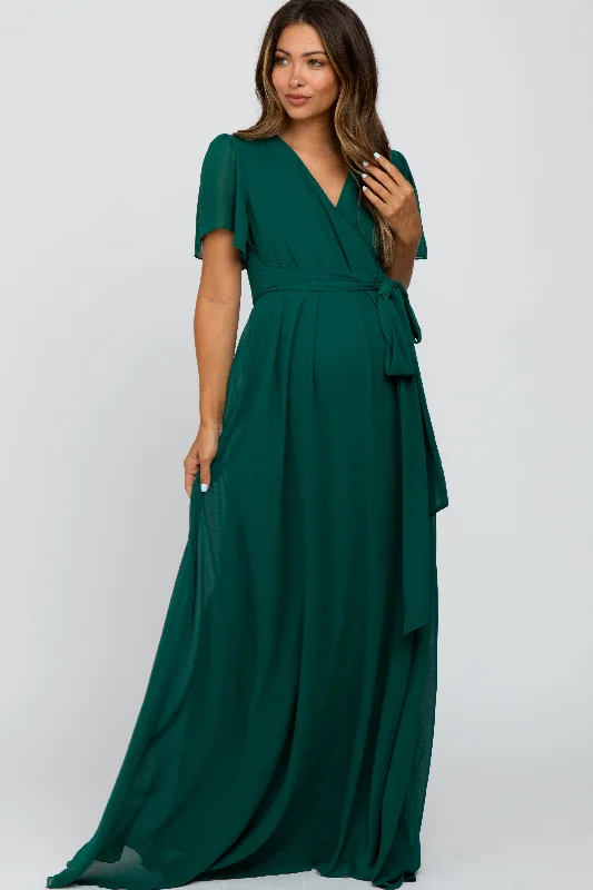 Women's High-End Clothing Unleash Your Trendy Side Forest Green Chiffon Short Sleeve Maternity Maxi Dress Women's High-End Clothing Unleash Your Trendy Side Forest Green Chiffon Short Sleeve Maternity Maxi Dress