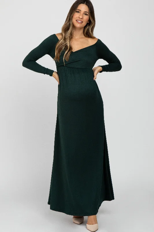 Women's Trendy Apparel Day-To-Night Styles Forest Green Wrap Front Empire Waist Maternity Maxi Dress Women's Trendy Apparel Day-To-Night Styles Forest Green Wrap Front Empire Waist Maternity Maxi Dress