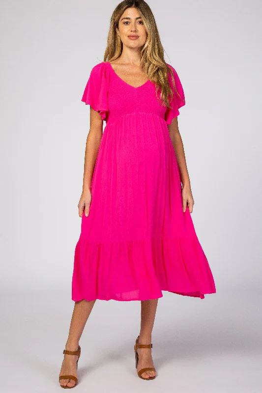 Elegant Clothing For Women Trend Alert Fuchsia Smocked Ruffle Maternity Dress