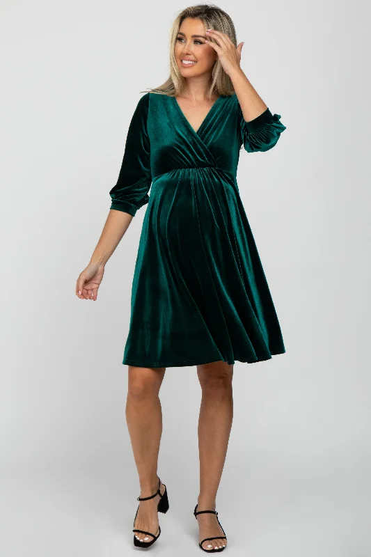Women's Travel Garments Latest Fashion Green Velvet Wrap Front Babydoll Maternity Dress Women's Travel Garments Latest Fashion Green Velvet Wrap Front Babydoll Maternity Dress