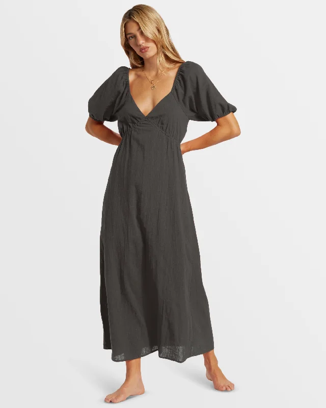 Women's Casual Outfit New Styles Just In Love Fade Puff Sleeve Maxi Dress - Black Sands