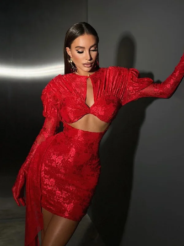 Casual Clothing For Women Limited Time Offer New Long Sleeves Cutout Pleated Mini Dress with Gloves Casual Clothing For Women Limited Time Offer New Long Sleeves Cutout Pleated Mini Dress with Gloves