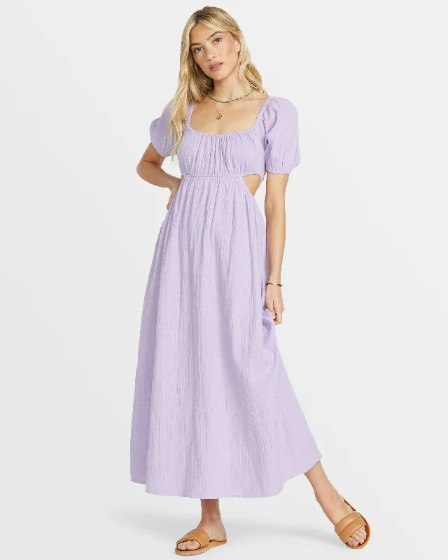 Women's Travel Garments End-Of-Season Clearance On The Coast Puff Sleeves Midi Dress - Purple Rose Women's Travel Garments End-Of-Season Clearance On The Coast Puff Sleeves Midi Dress - Purple Rose