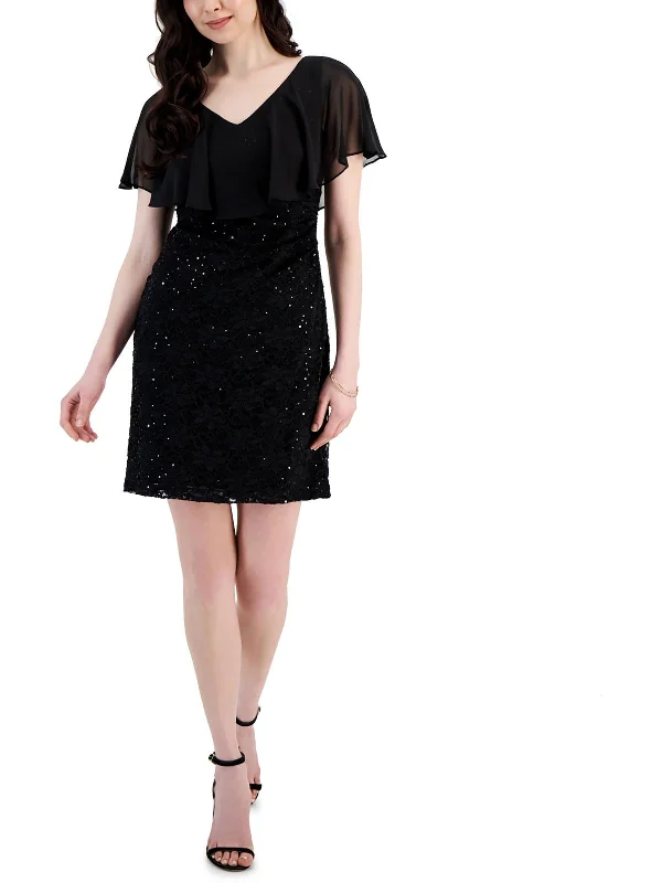Stylish Women's Attire Unleash Your Trend Driven Style Petites Womens Chiffon Overlay Lace Sheath Dress Stylish Women's Attire Unleash Your Trend Driven Style Petites Womens Chiffon Overlay Lace Sheath Dress