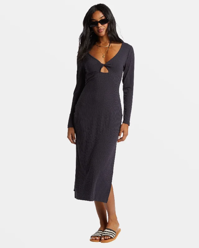 Women's Casual Apparel For Weekends Modish Fashion Discounts Second Look Midi Dress - Black Sands Women's Casual Apparel For Weekends Modish Fashion Discounts Second Look Midi Dress - Black Sands