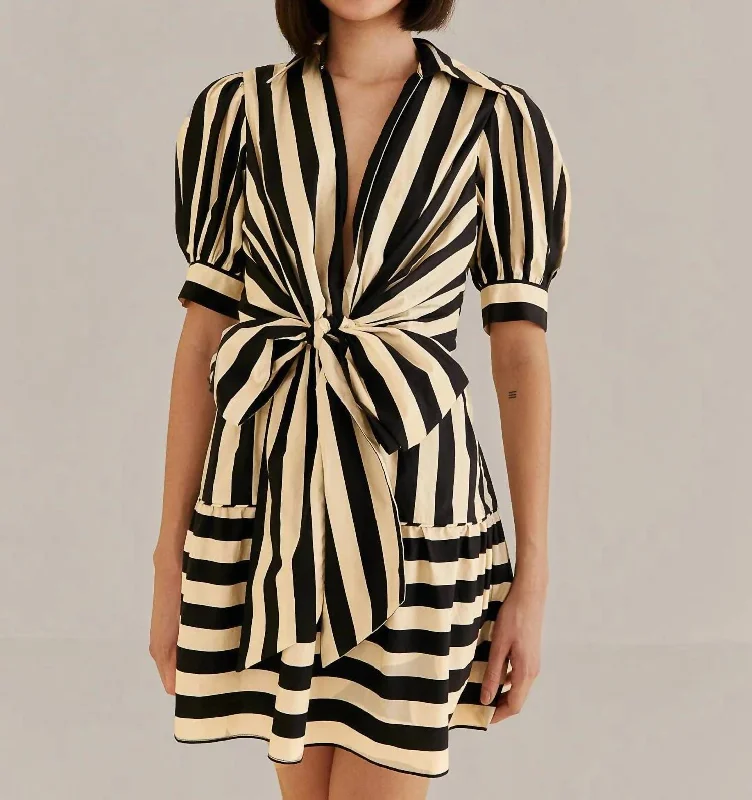Casual Garments For Women Stay Ahead In Style Short Sleeve Mini Dress In Mixed Stripes Black