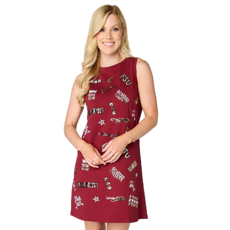 Stylish Women's Outerwear Apparel Flirty Fashion Discounts Stewart Simmons Women's Sequin Florida State Multi Logo All Over Design Sleeveless Dress - Garnet Stylish Women's Outerwear Apparel Flirty Fashion Discounts Stewart Simmons Women's Sequin Florida State Multi Logo All Over Design Sleeveless Dress - Garnet