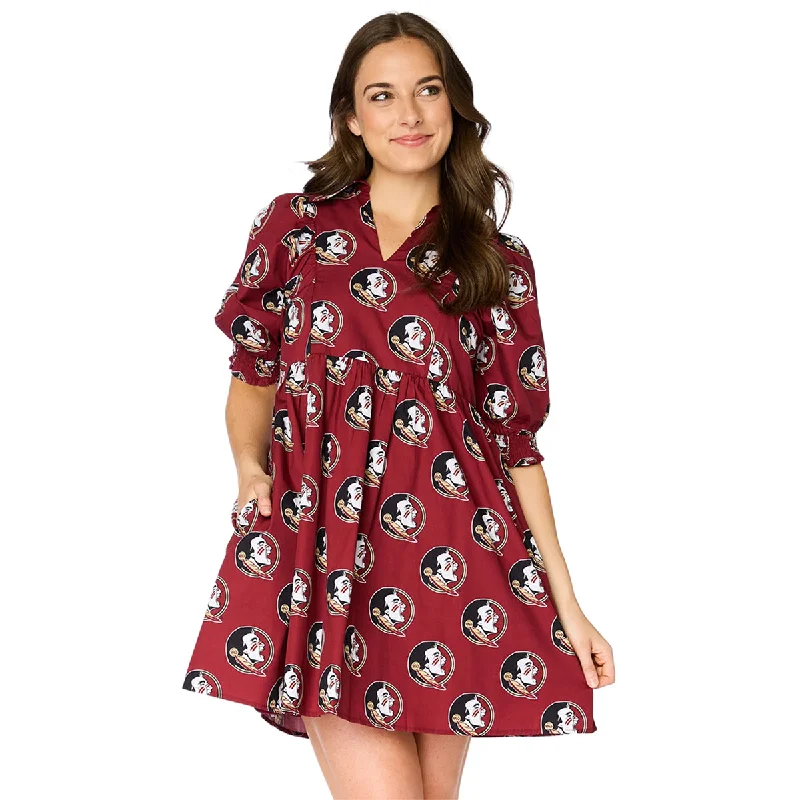 Women's Transitional Apparel Quick Grab Deals Stewart Simmons Women's Seminole Logo Pattern Oversized V-Neck Poplin Dress - Garnet Women's Transitional Apparel Quick Grab Deals Stewart Simmons Women's Seminole Logo Pattern Oversized V-Neck Poplin Dress - Garnet