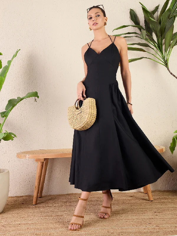 Women's Casual Apparel For Weekends Stay Ahead In Style Strappy Cotton Poplin Corset Maxi Dress