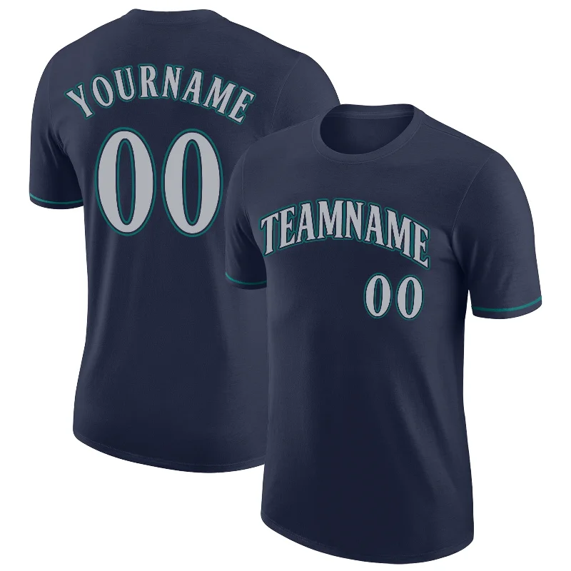 Contemporary Gender-Free Clothing Styles Hot Deals Custom Navy Gray-Aqua Performance T-Shirt