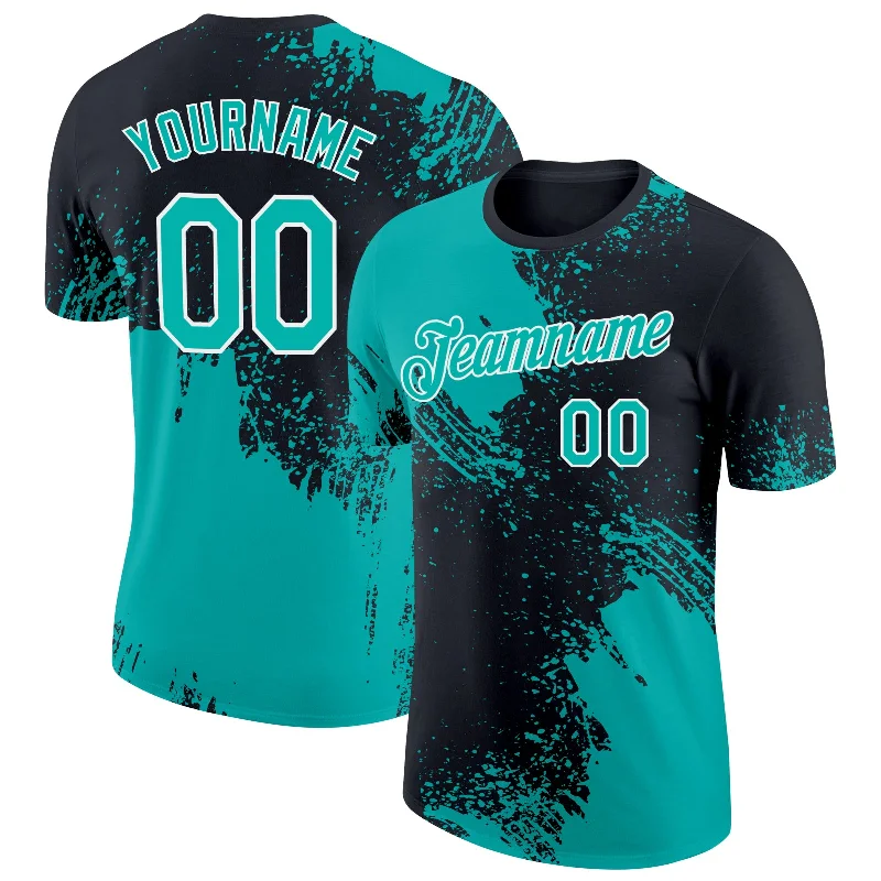 Oversized Unisex Fashion Pieces Playful Fashion Offers Custom Aqua Black-White 3D Pattern Design Abstract Brush Stroke Performance T-Shirt Oversized Unisex Fashion Pieces Playful Fashion Offers Custom Aqua Black-White 3D Pattern Design Abstract Brush Stroke Performance T-Shirt