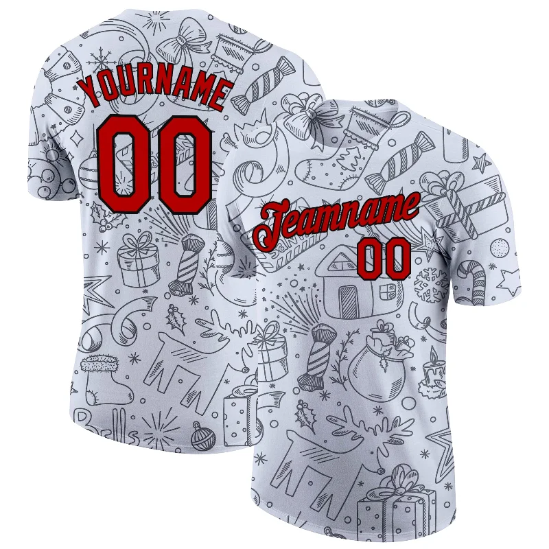 Casual Yet Sophisticated Unisex Fashion Relaxed Style Custom Gray Red-Black Christmas 3D Performance T-Shirt Casual Yet Sophisticated Unisex Fashion Relaxed Style Custom Gray Red-Black Christmas 3D Performance T-Shirt