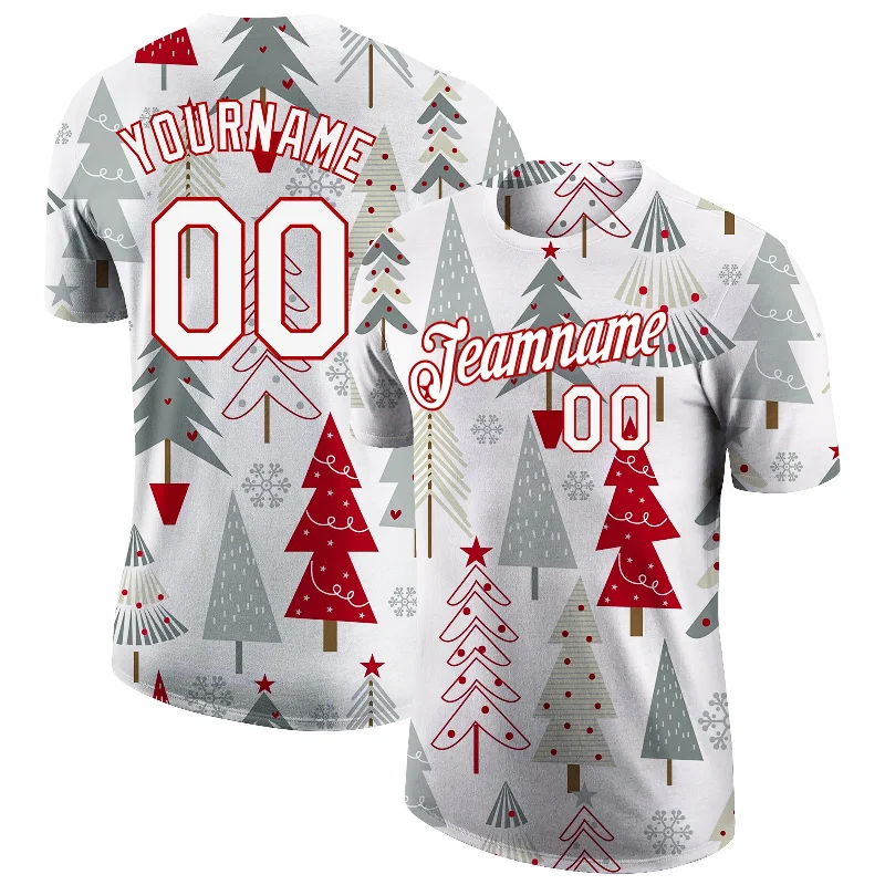 Classic Unisex Fashion Looks Daily Deals Custom Gray White-Red Christmas 3D Performance T-Shirt