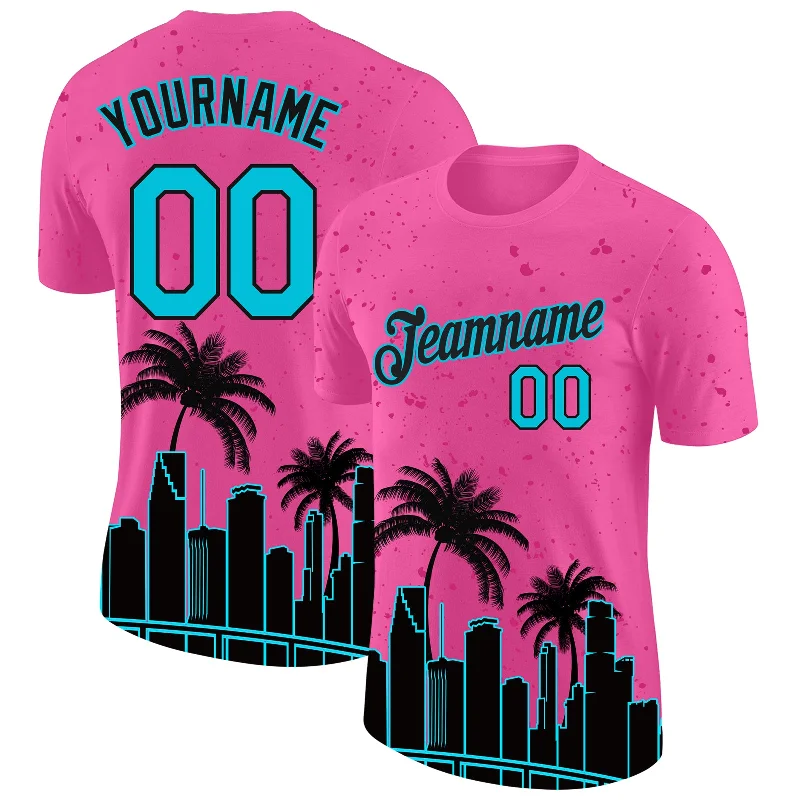 High-Quality Unisex Fashion Basics Latest Trends Custom Pink Lakes Blue-Black 3D Pattern Design Miami Palm Trees City Edition Performance T-Shirt High-Quality Unisex Fashion Basics Latest Trends Custom Pink Lakes Blue-Black 3D Pattern Design Miami Palm Trees City Edition Performance T-Shirt
