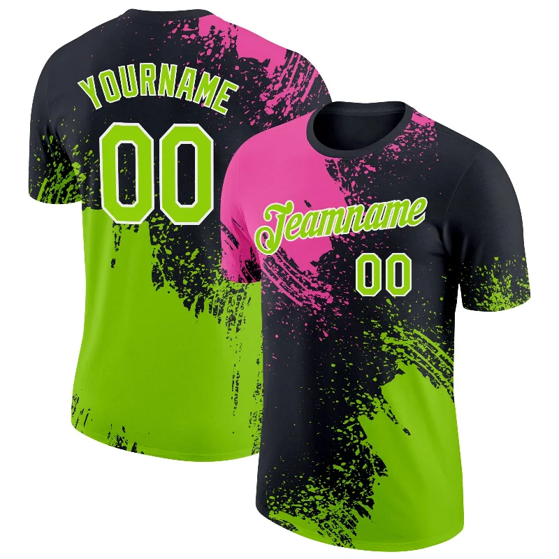 Sleek And Comfortable Unisex Wear Daring Fashion Promotions Custom Pink Neon Green-Black 3D Pattern Design Abstract Brush Stroke Performance T-Shirt Sleek And Comfortable Unisex Wear Daring Fashion Promotions Custom Pink Neon Green-Black 3D Pattern Design Abstract Brush Stroke Performance T-Shirt
