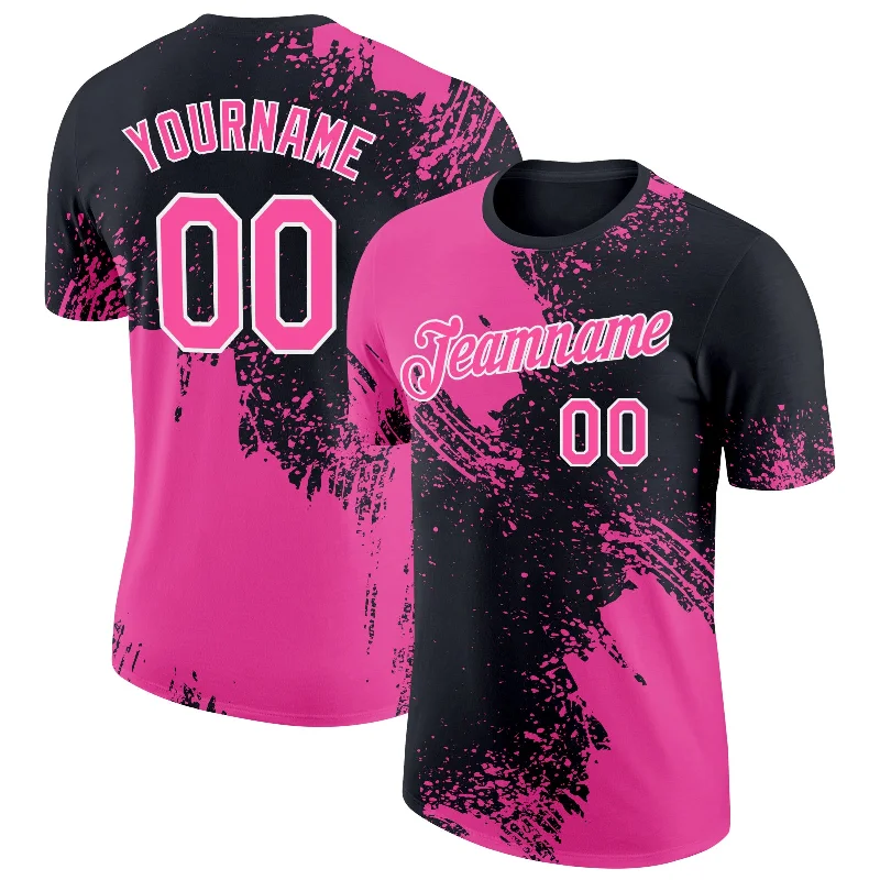 Classic And Timeless Gender-Neutral Fashion Sporty Fashion Offers Custom Pink Black-White 3D Pattern Design Abstract Brush Stroke Performance T-Shirt Classic And Timeless Gender-Neutral Fashion Sporty Fashion Offers Custom Pink Black-White 3D Pattern Design Abstract Brush Stroke Performance T-Shirt