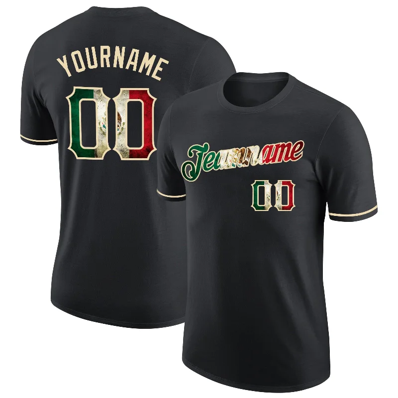 Versatile Gender-Free Wardrobe Essentials Hot Trends Custom Black Vintage Mexican Flag-City Cream Performance T-Shirt Versatile Gender-Free Wardrobe Essentials Hot Trends Custom Black Vintage Mexican Flag-City Cream Performance T-Shirt