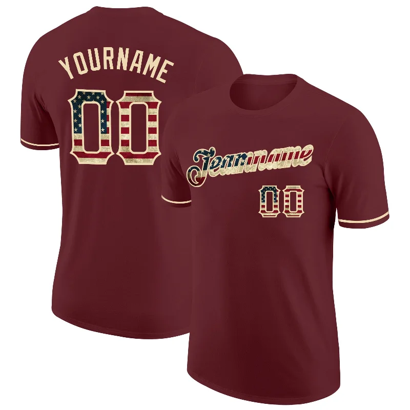 Functional And Stylish Unisex Outerwear Limited Time Offer Custom Burgundy Vintage USA Flag-City Cream Performance T-Shirt Functional And Stylish Unisex Outerwear Limited Time Offer Custom Burgundy Vintage USA Flag-City Cream Performance T-Shirt