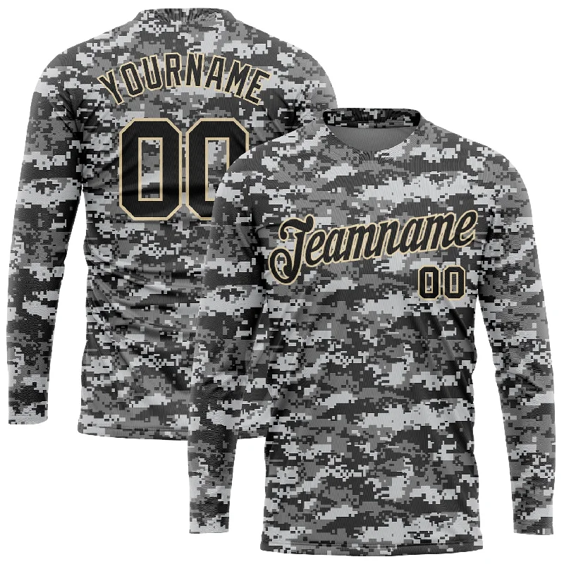 Functional And Stylish Unisex Outerwear Hurry Before It'S Gone Custom Camo Black-Cream Salute To Service Long Sleeve Performance T-Shirt