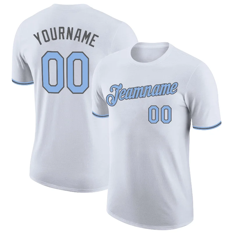 Elegant And Minimal Gender-Free Clothing Contemporary Chic Promotions Custom White Light Blue-Steel Gray Performance T-Shirt Elegant And Minimal Gender-Free Clothing Contemporary Chic Promotions Custom White Light Blue-Steel Gray Performance T-Shirt
