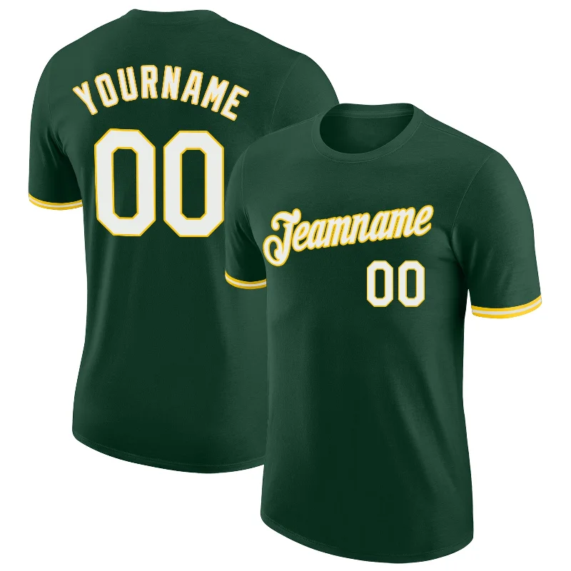 Sleek And Comfortable Unisex Wear Fashion Forward Custom Green White-Gold Performance T-Shirt Sleek And Comfortable Unisex Wear Fashion Forward Custom Green White-Gold Performance T-Shirt
