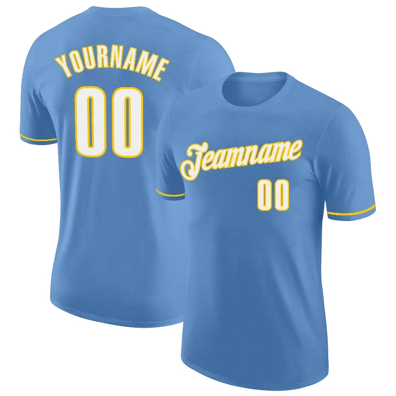 Minimalist Unisex Fashion Must-Haves Buy More, Save More Custom Light Blue White-Gold Performance T-Shirt