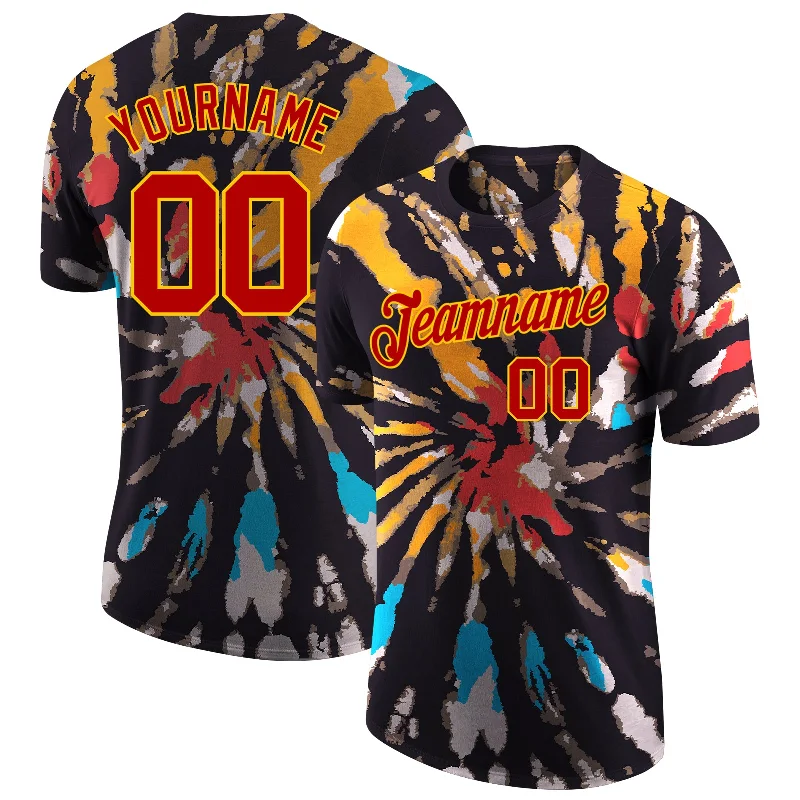 Classic And Timeless Gender-Neutral Fashion Chic And Edgy Custom Tie Dye Red-Gold 3D Performance T-Shirt Classic And Timeless Gender-Neutral Fashion Chic And Edgy Custom Tie Dye Red-Gold 3D Performance T-Shirt
